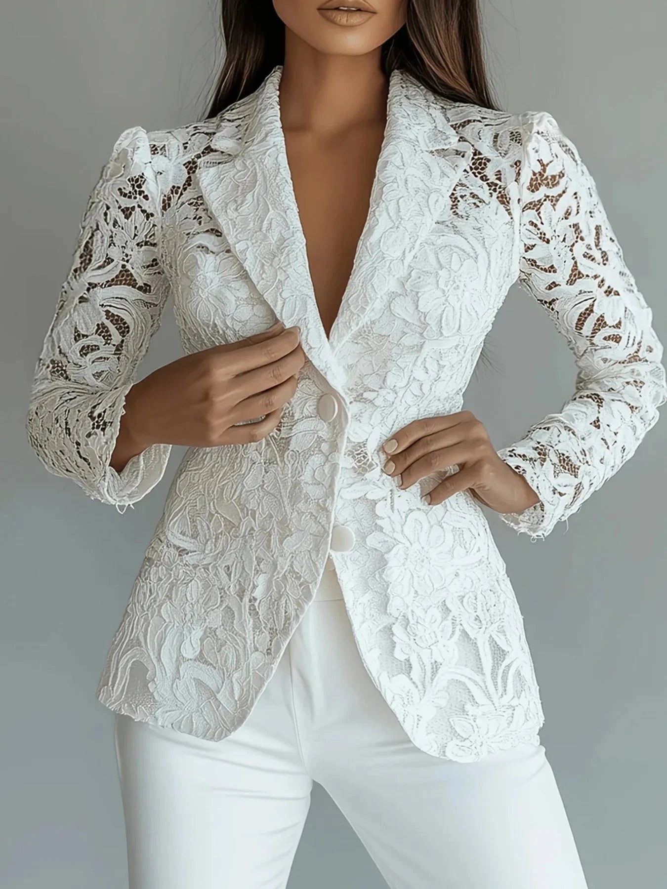 Floral Pattern Lace Single-Breasted Blazer Coco’s Tee Boutique