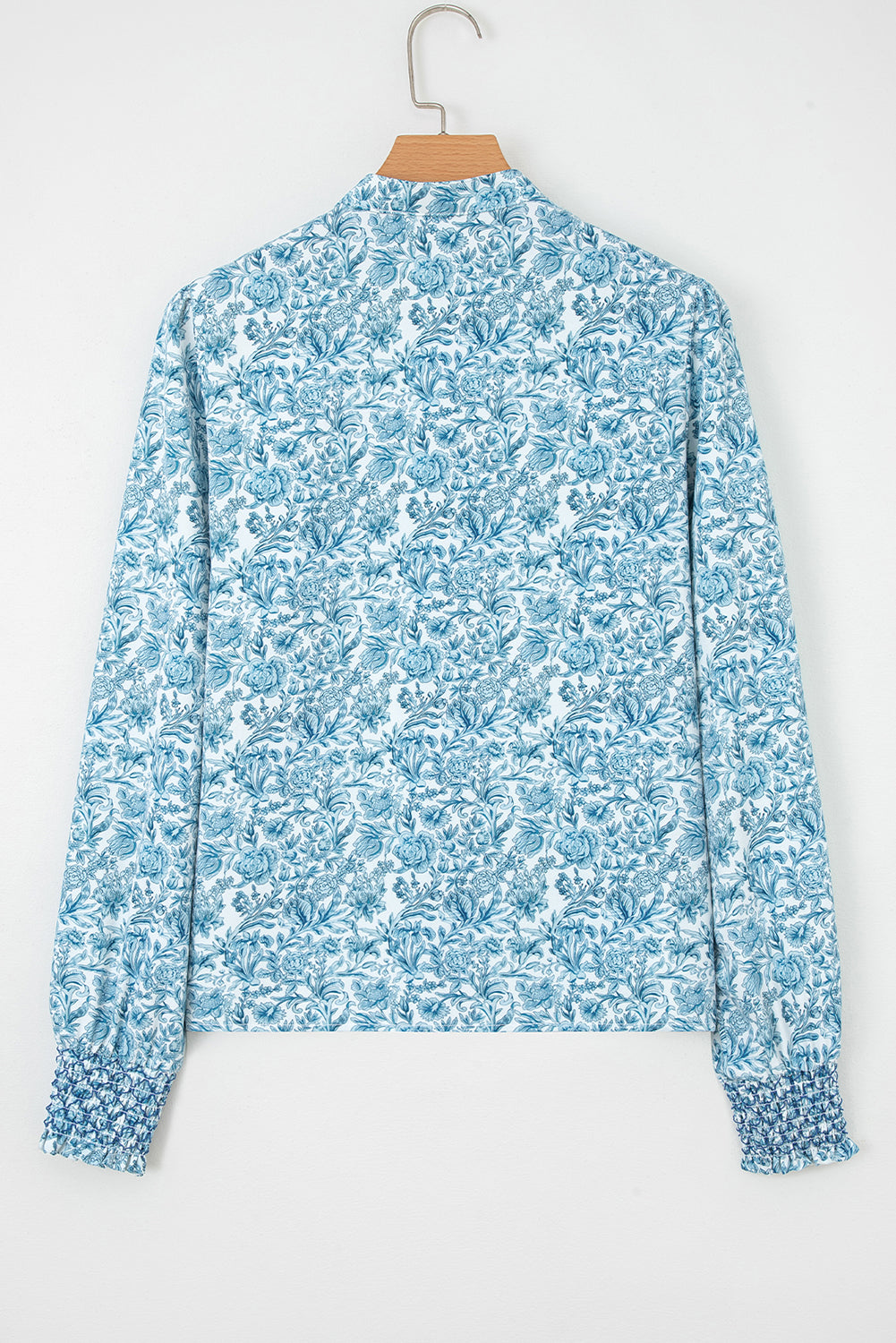 Premium Sky Blue All Over Floral Puff Sleeve Shirt For Women Dear-Lover Dropshipping