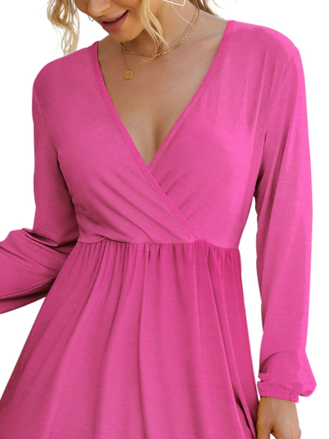 Surplice Long Sleeve Mini Dress.