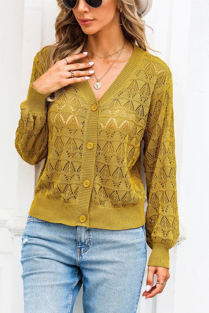 Openwork V-Neck Cardigan.