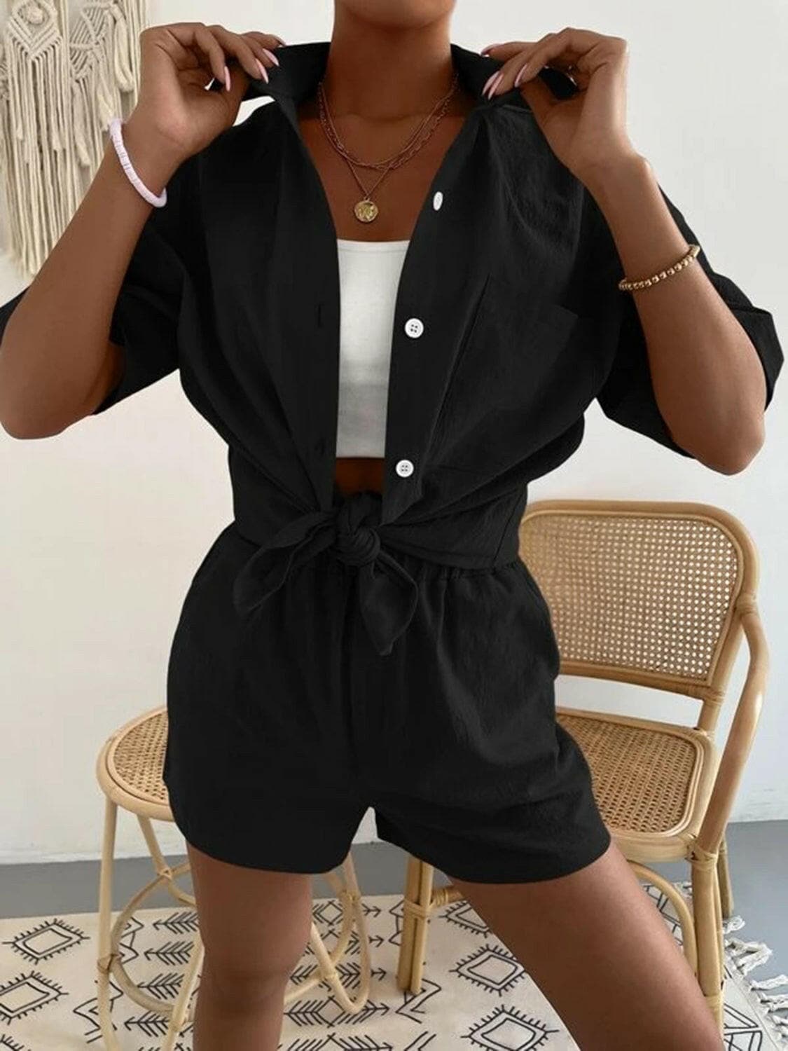 Button Up Short Sleeve Shirt and Shorts Set.