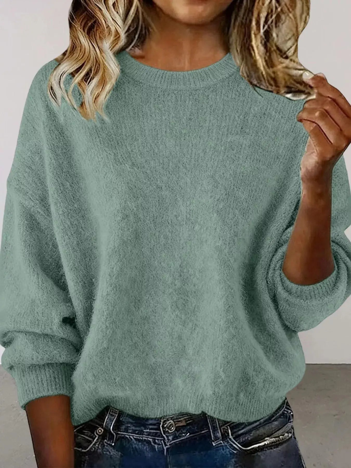 Full Size Round Neck Dropped Shoulder Sweater Plus Size Simply Love