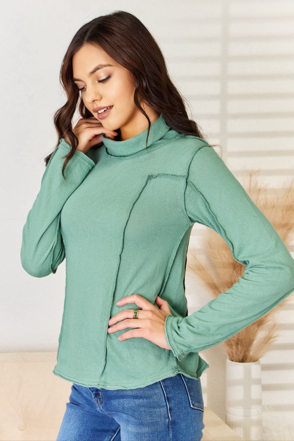 POL Exposed Seam Long Sleeve Knit Top.