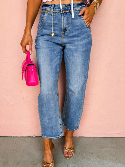 Seam Detail Loose Fit Cropped Jeans