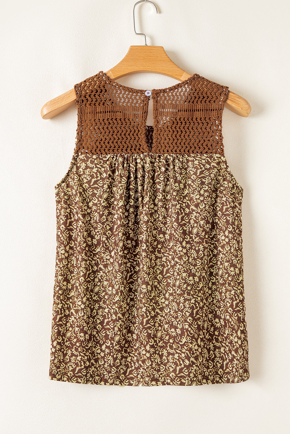 Bohemian Floral Patchwork Brown Sleeveless Flowy Tank Top