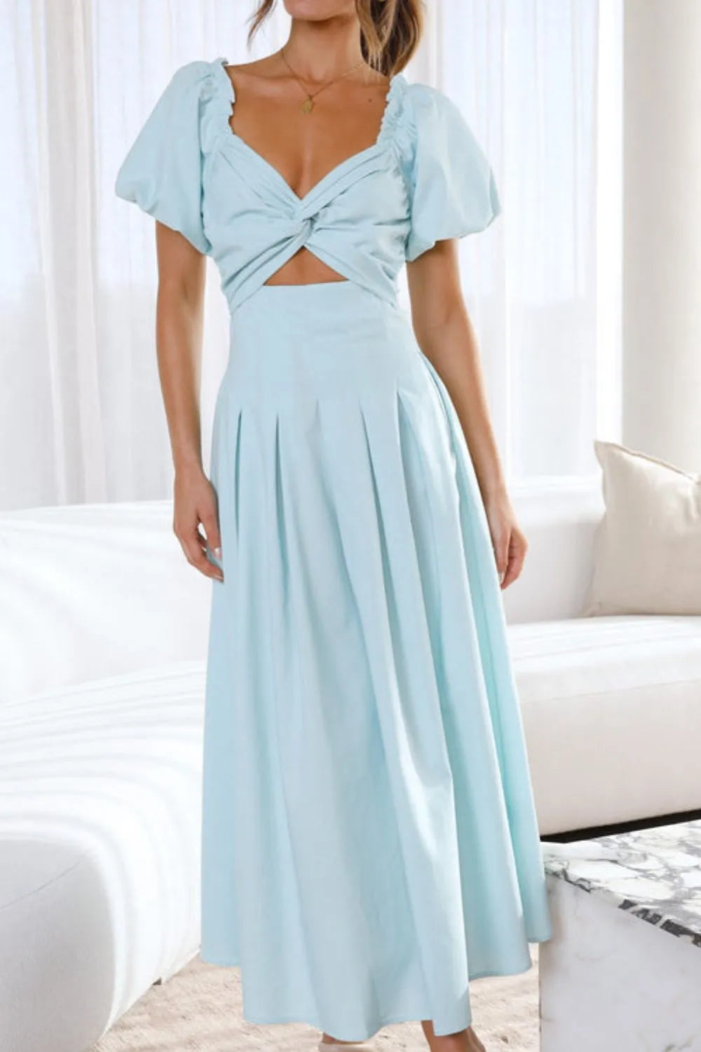 Sweet Serenity Puff Sleeve Midi Dress