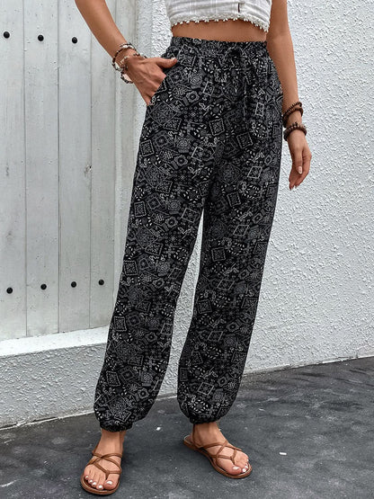 Chic Tied High Waist Printed Trousers