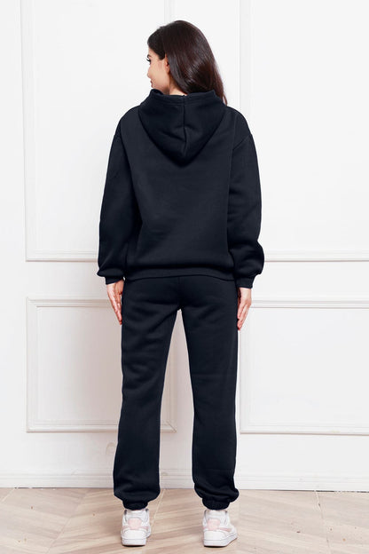 Drop Shoulder Long Sleeve Hoodie and Pants Set.