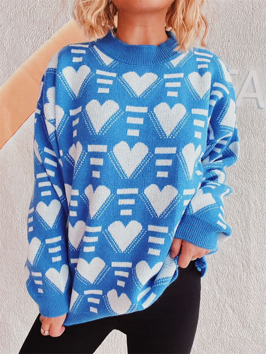 Heartfelt Contrast Long Sleeve Sweater with Dropped Shoulders