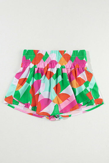 Smocked Contrast Print High Waist Skort.