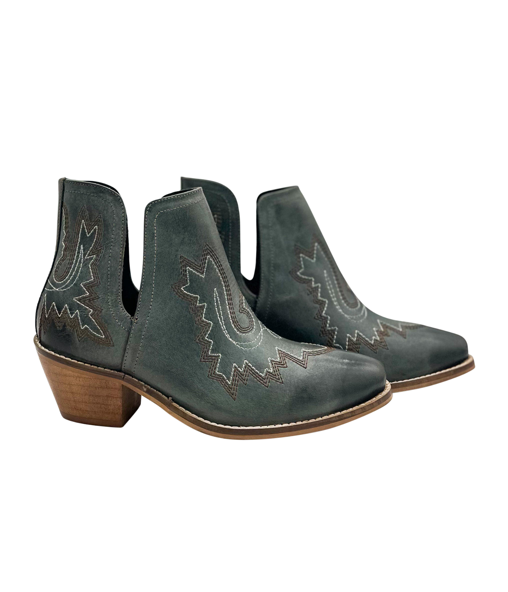 Kickin Booties Teal Western Embroidered Leather Heel Naughty Monkey