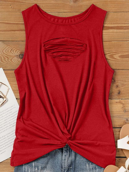 Cutout Twisted Round Neck Tank.