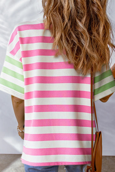 Zaria Patch Pocket Drop Sleeve T Shirt with Stripe Pattern - Love Salve 