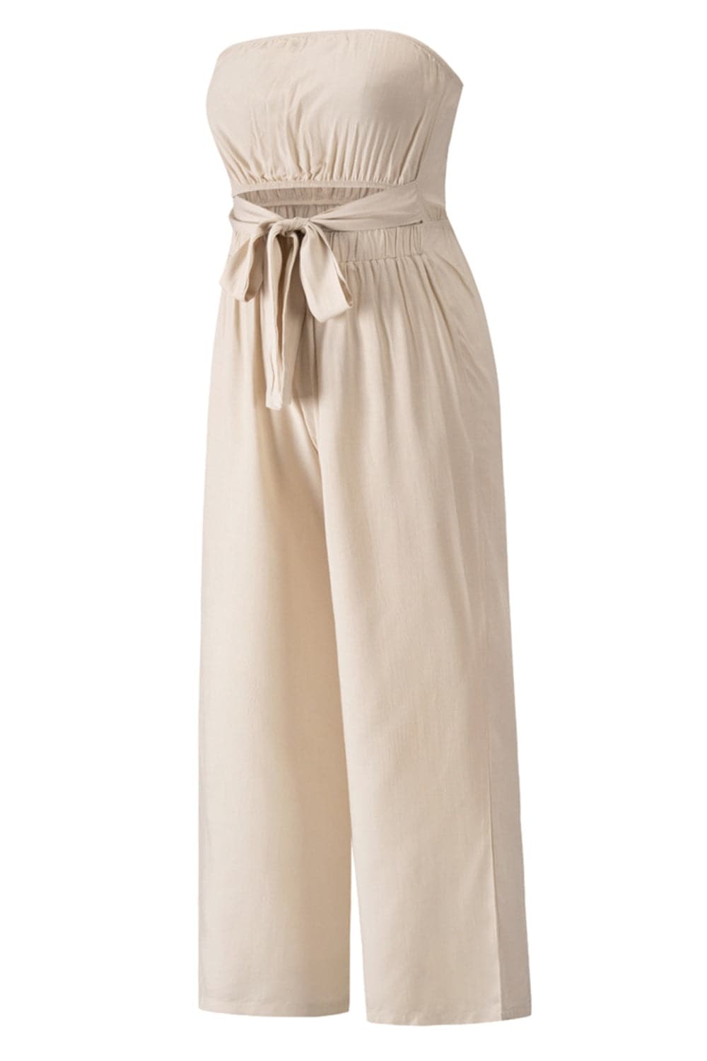 Tied Cutout Tube Wide Leg Jumpsuit.