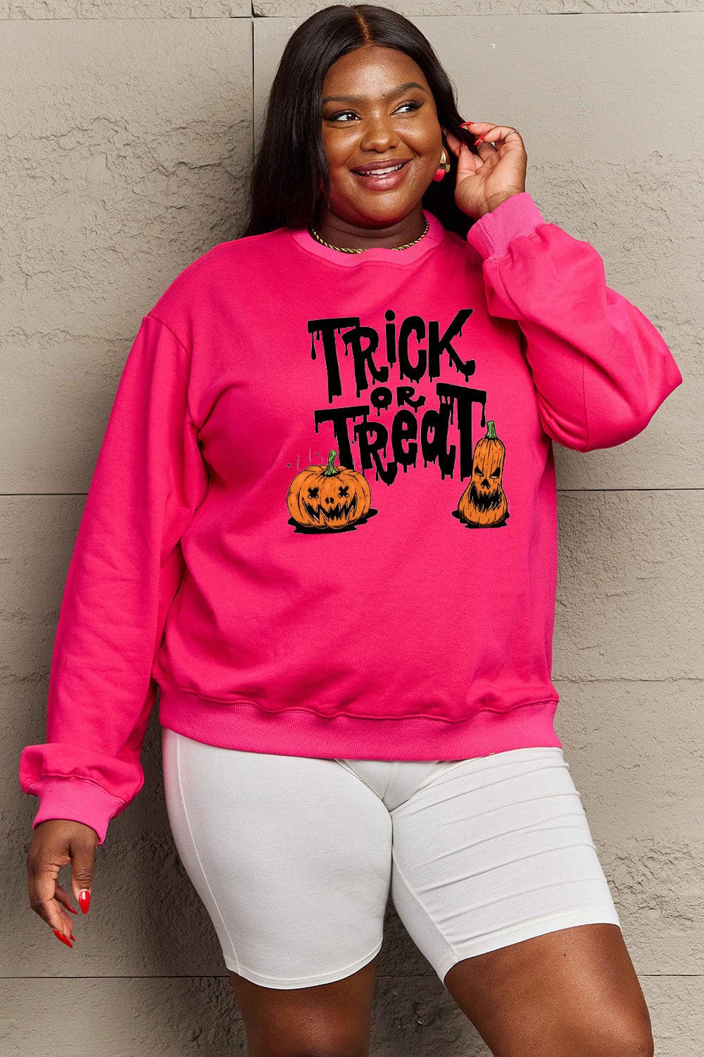 Simply Love Full Size TRICK OR TREAT Graphic Sweatshirt.