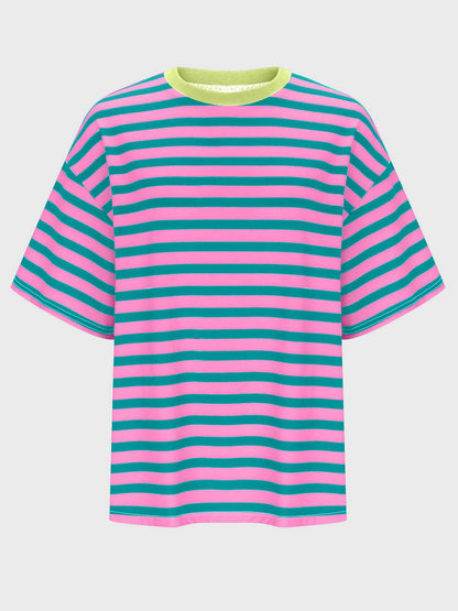 Striped Round Neck Half Sleeve T-Shirt.