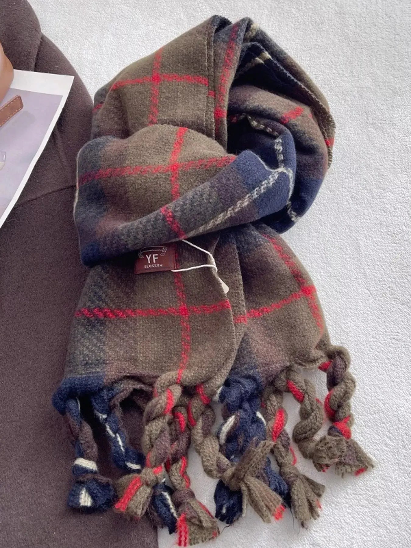 Warm Plaid Tassel Scarf Simply Love