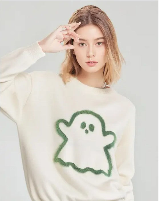 Glow-in-the-Dark Ghost Sweater - Halloween Knit Miss Sparkling