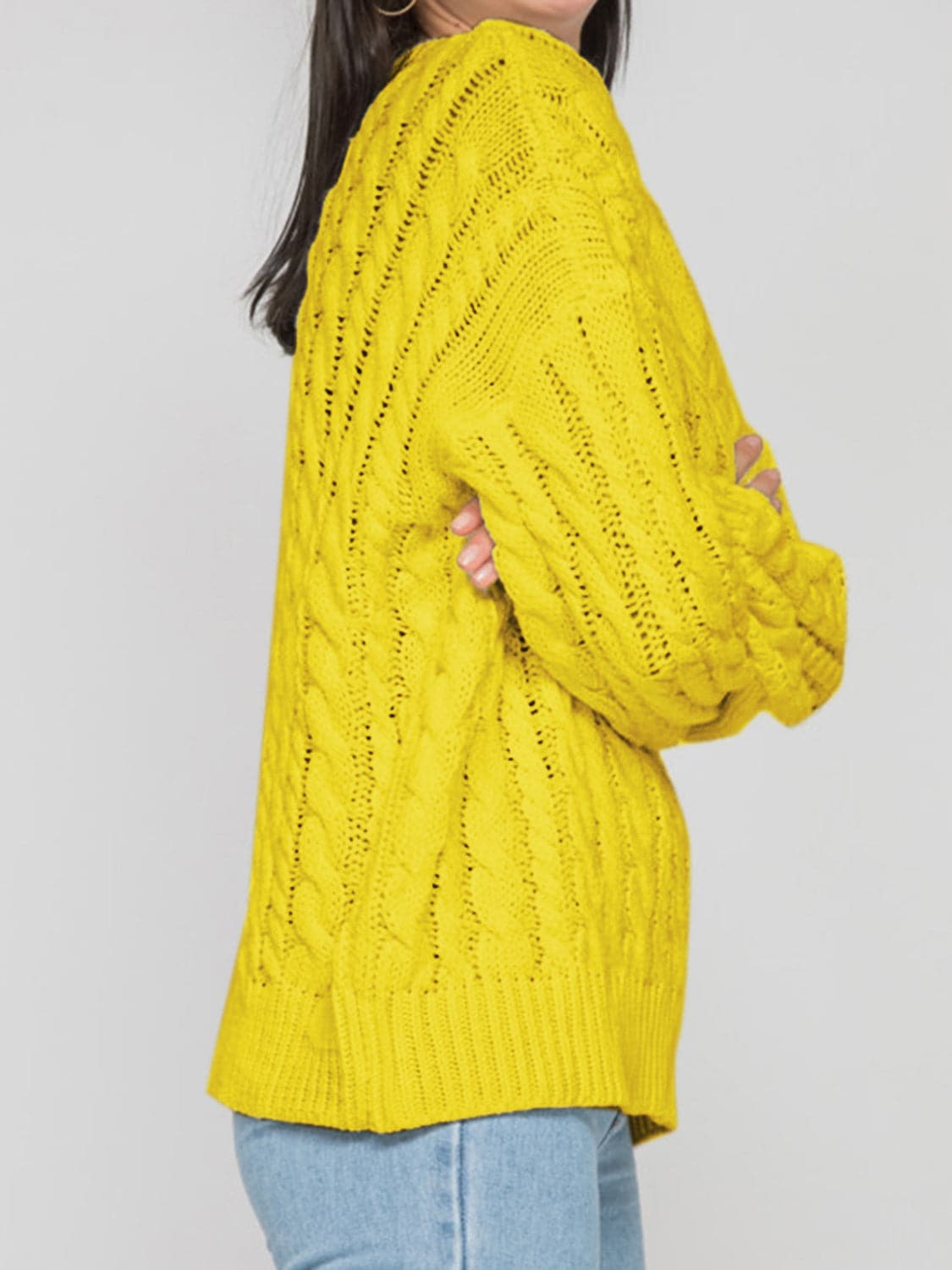 Openwork Round Sleeve Cable-Knit Sweater.