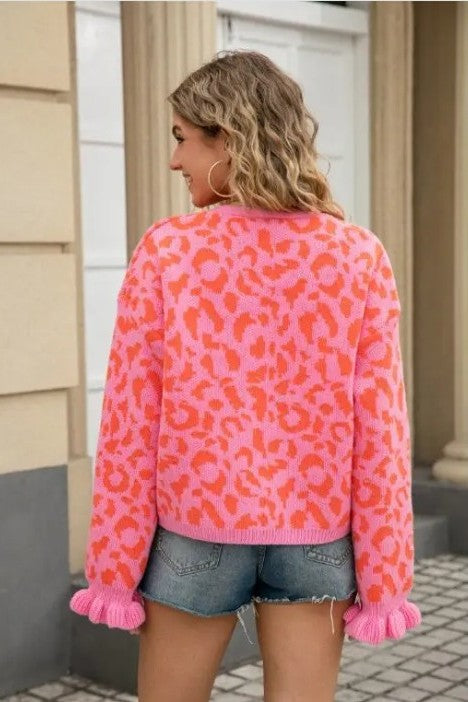 Miss Sparkling  Leopard Knit Cardigan with Front Tie Miss Sparkling