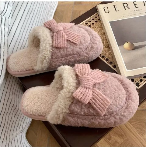 Cozy Knit Bow Slippers Miss Sparkling
