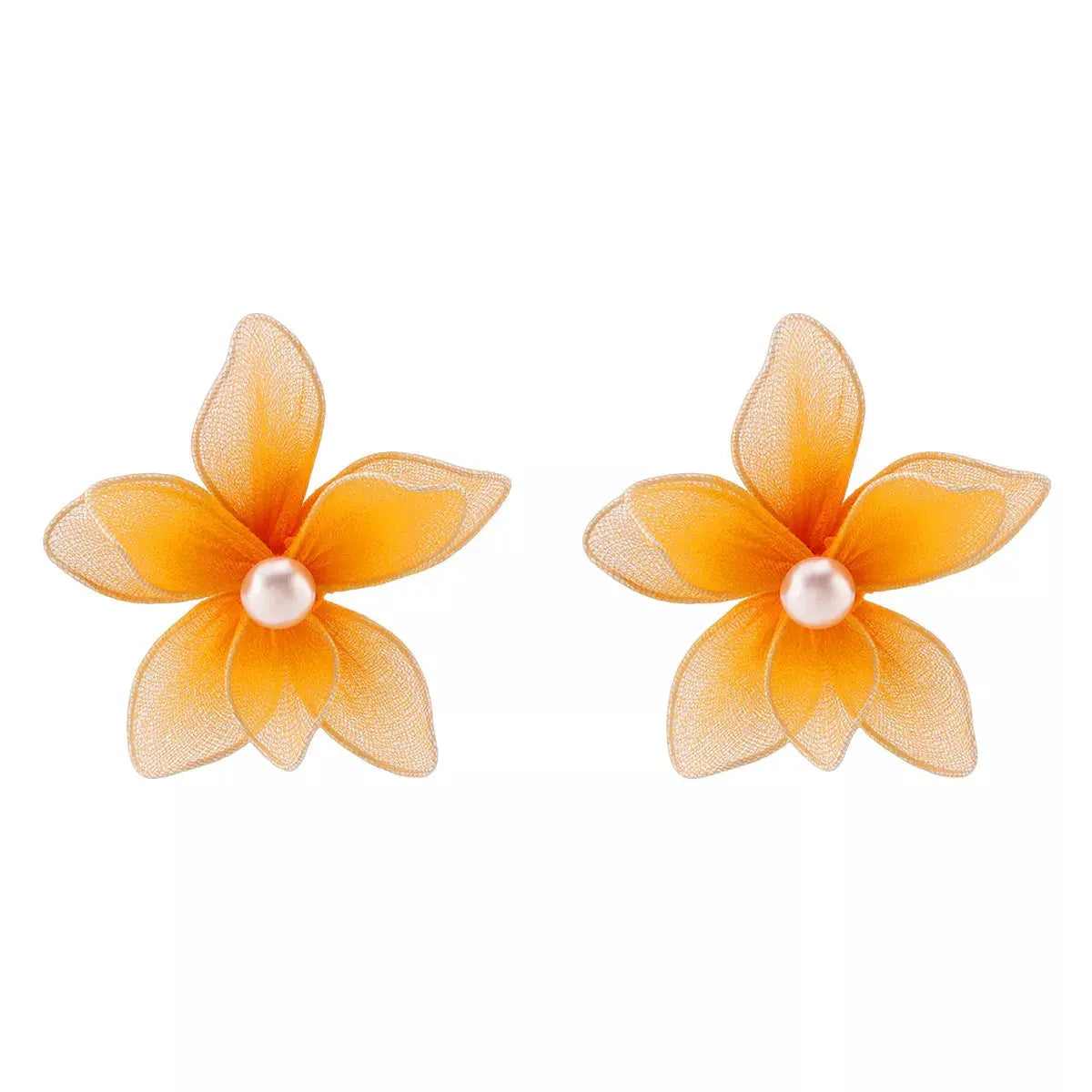 Yellow Flower Pearl Stud Earrings With Mesh Petal Design Simply Love
