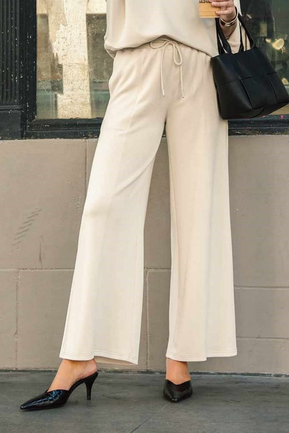 Umgee Plus Size Chic Wide Leg Drawstring Pants with Convenient Pockets