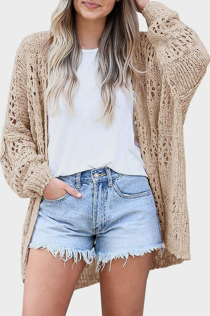 Openwork Open Front Long Sleeve Cardigan.