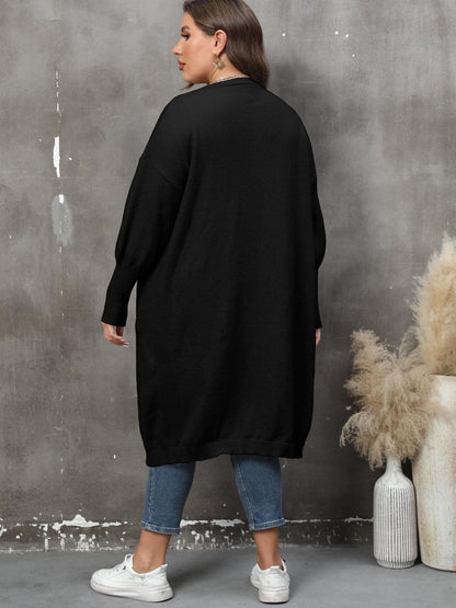 Plus Size Long Sleeve Pocketed Cardigan.