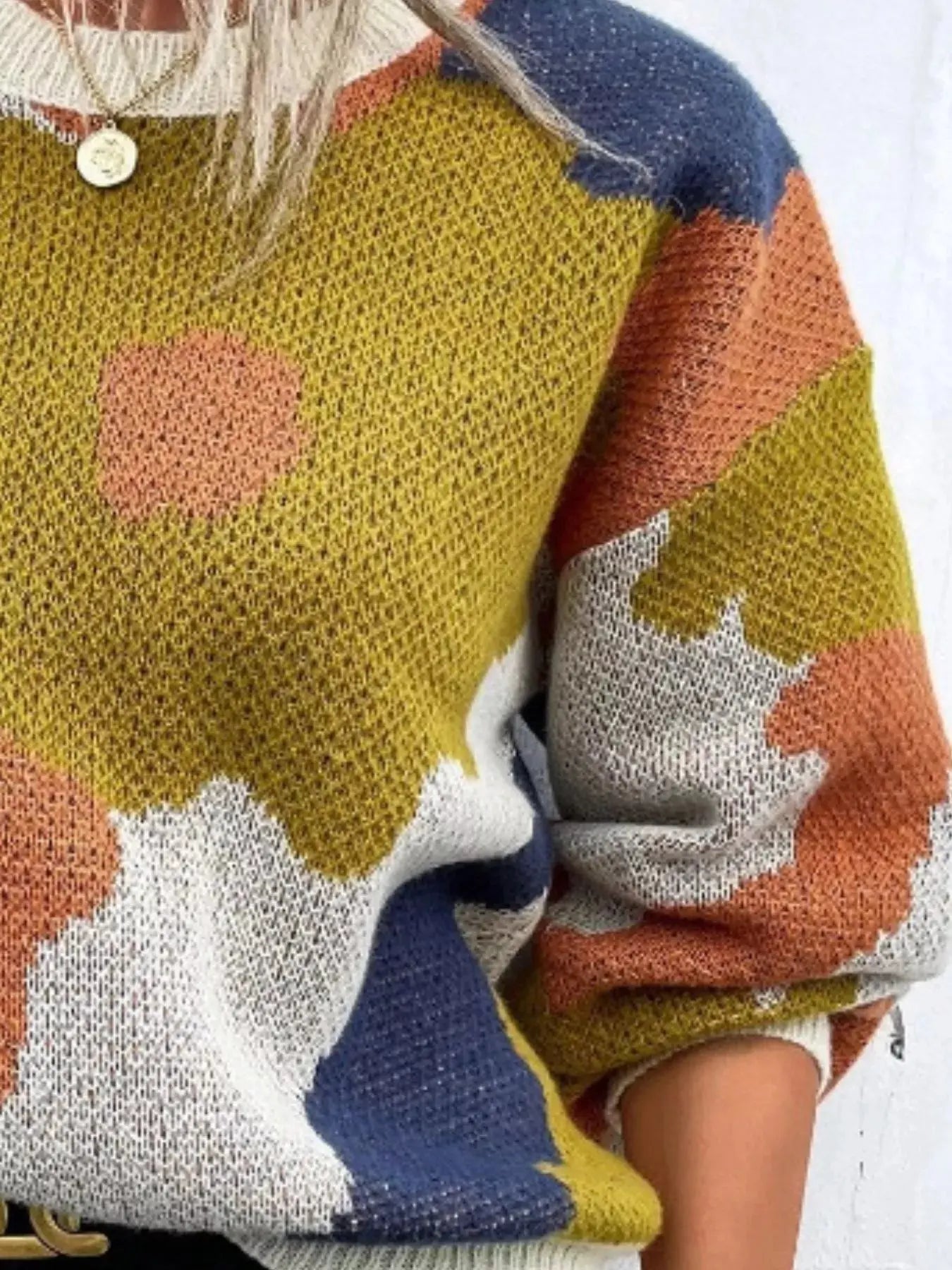 Floral Pattern Round Neck Sweater Simply Love
