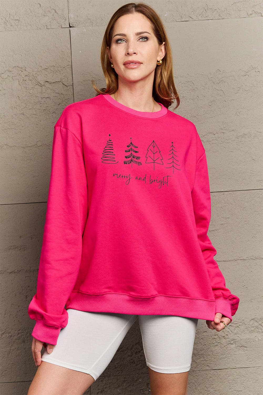 Simply Love Full Size MERRY AND BRIGHT Graphic Sweatshirt.