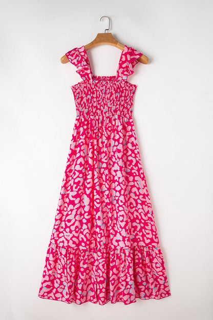 Ruffled Printed Wide Strap Dress.