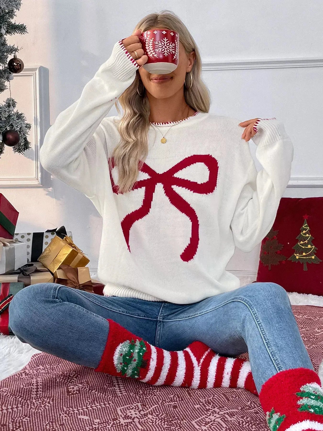 Bow Round Neck Sweater Simply Love