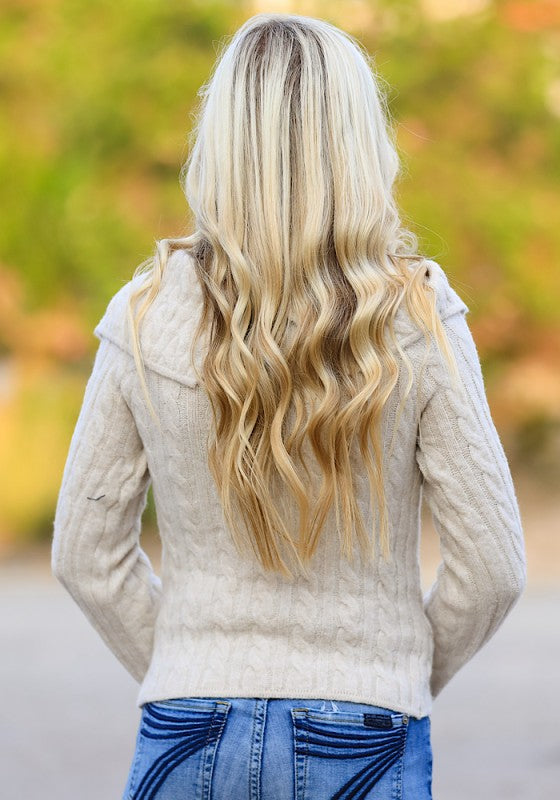 Cable Knit Zip-Up Cardigan Miss Sparkling