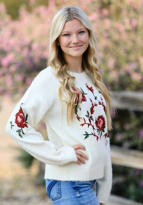 Floral Embroidered Knit Sweater Miss Sparkling