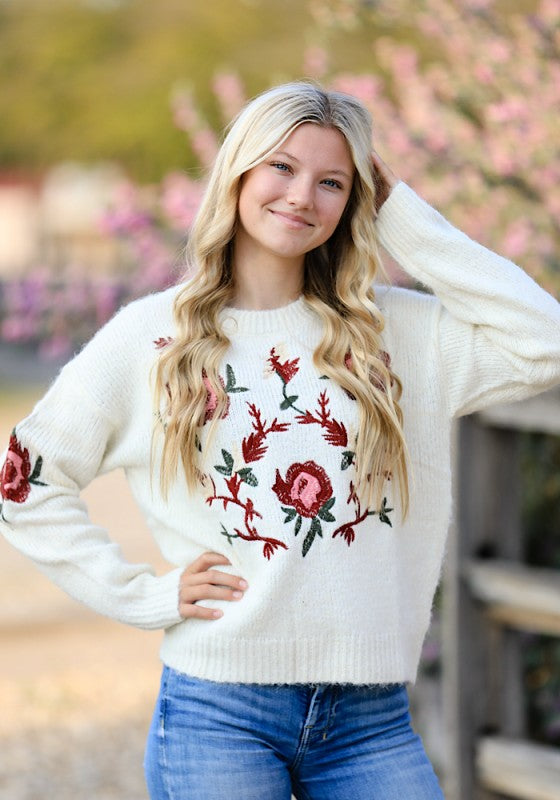 Floral Embroidered Knit Sweater Miss Sparkling