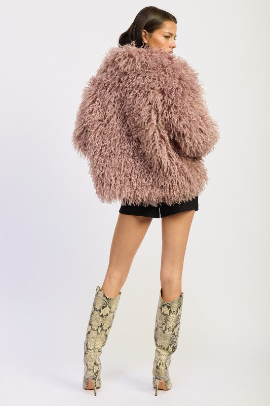 SHAGGY FAUR FUR COAT WITH COLLAR Coco’s Tee Boutique