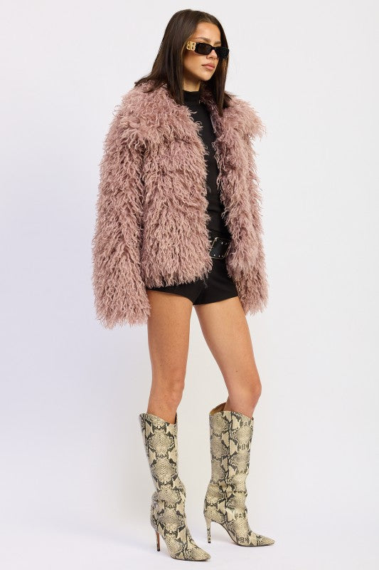 SHAGGY FAUR FUR COAT WITH COLLAR Coco’s Tee Boutique