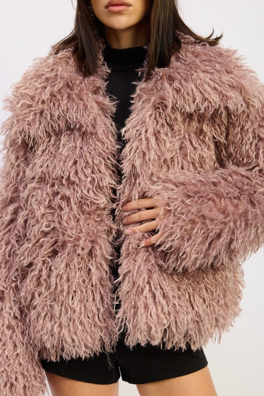 SHAGGY FAUR FUR COAT WITH COLLAR Coco’s Tee Boutique