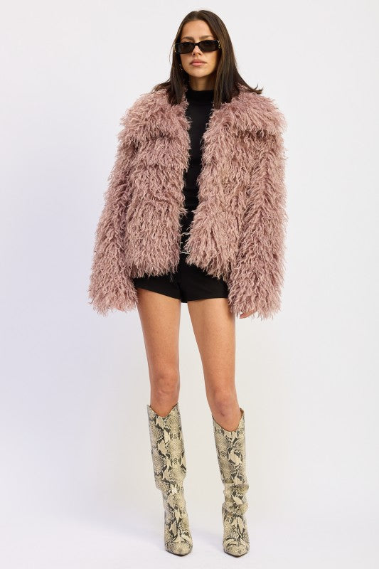 SHAGGY FAUR FUR COAT WITH COLLAR Coco’s Tee Boutique