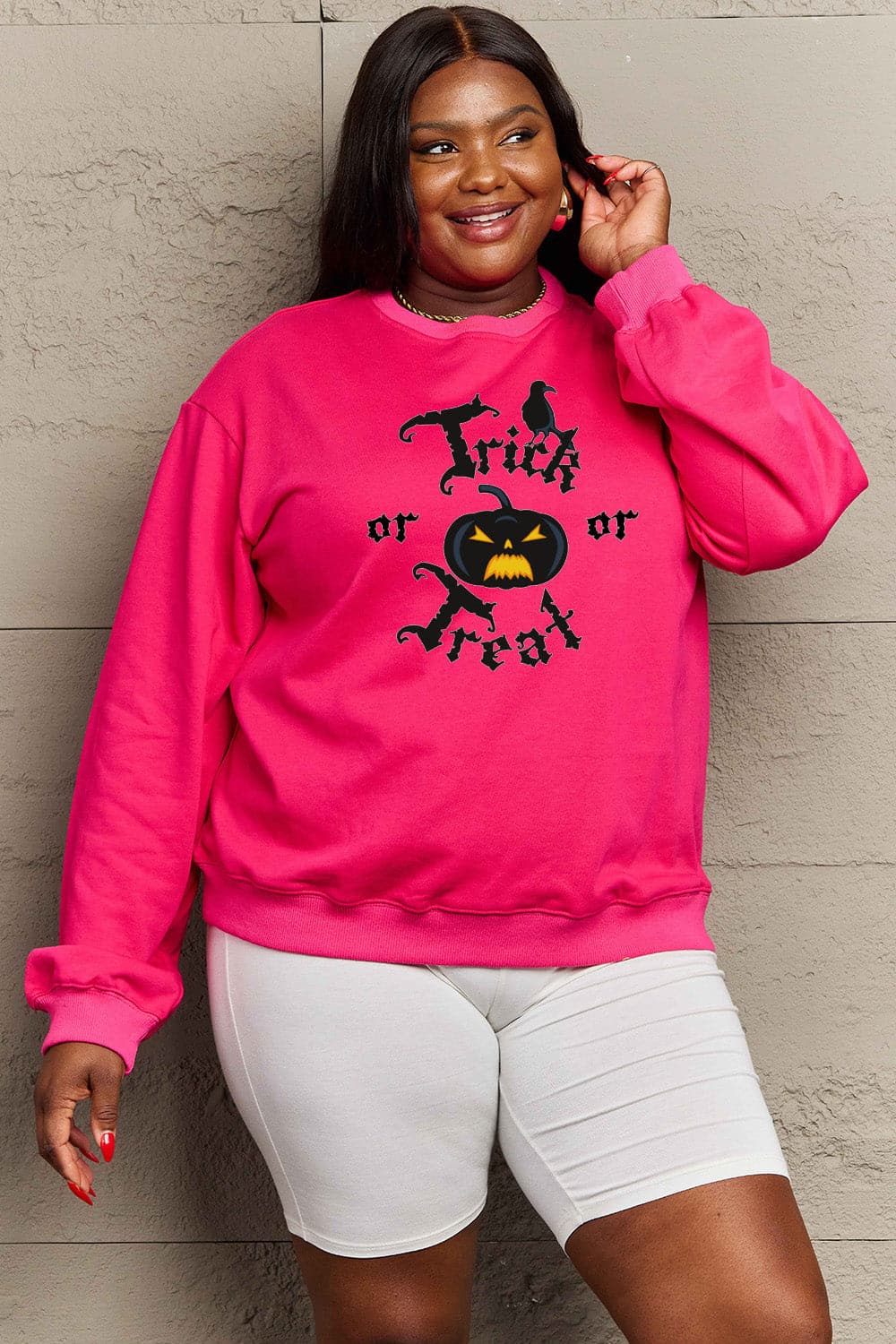 Simply Love Full Size TRICK OR TREAT Graphic Sweatshirt.