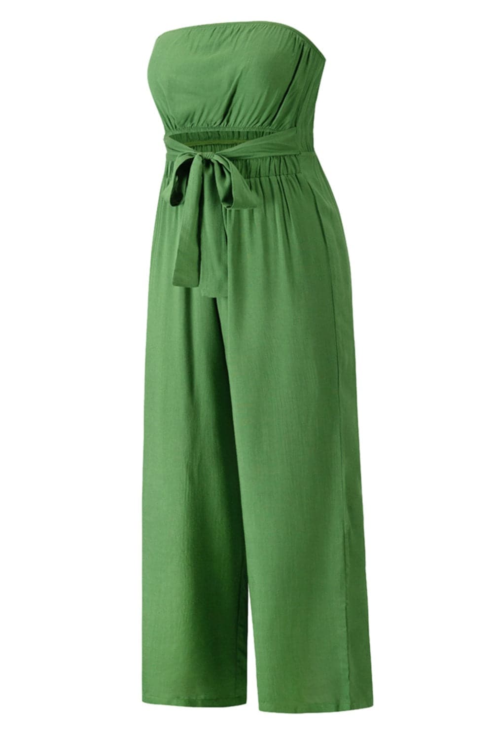 Tied Cutout Tube Wide Leg Jumpsuit.