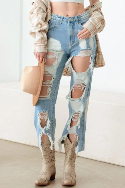 Litz La Frayed Cut Distressed Jeans.