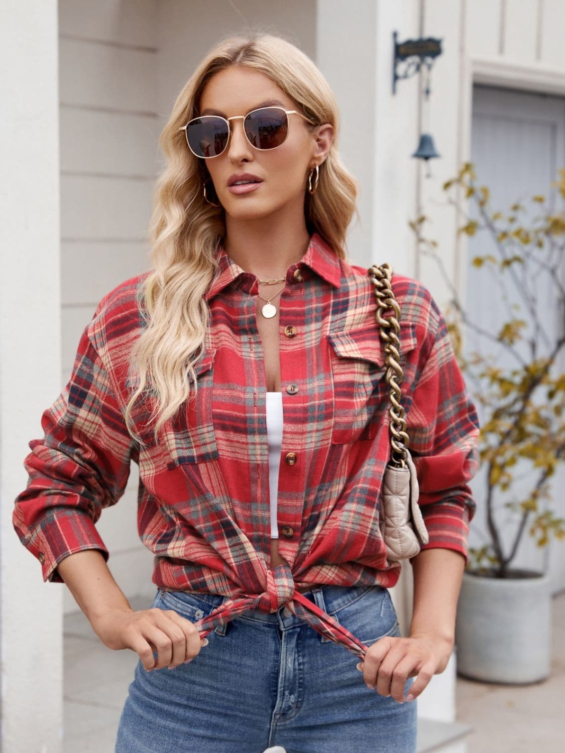 Plaid Button Up Long Sleeve Shirt.