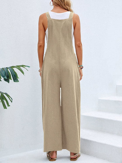 Full Size Square Neck Wide Strap Overalls.