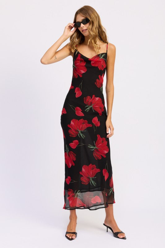 FLORAL PRINTED COWL NECK MAXI DRESS Coco’s Tee Boutique