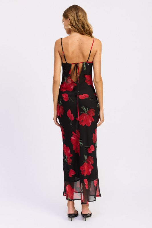 FLORAL PRINTED COWL NECK MAXI DRESS Coco’s Tee Boutique