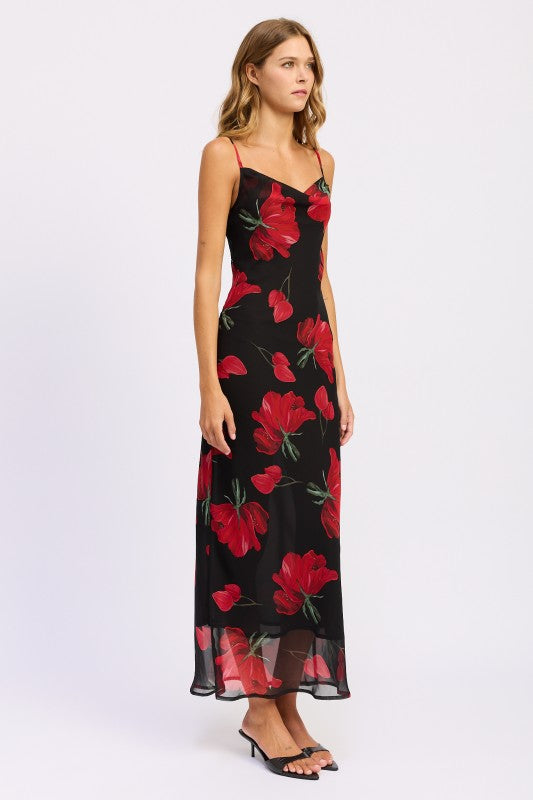 FLORAL PRINTED COWL NECK MAXI DRESS Coco’s Tee Boutique