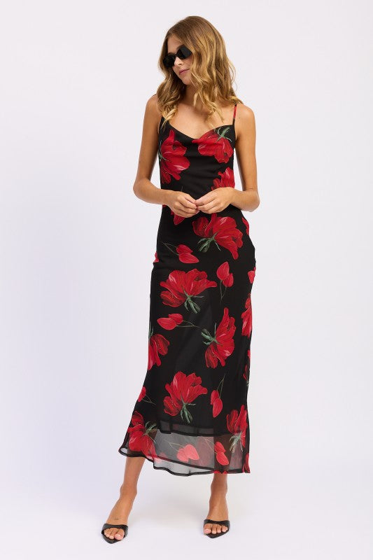FLORAL PRINTED COWL NECK MAXI DRESS Coco’s Tee Boutique