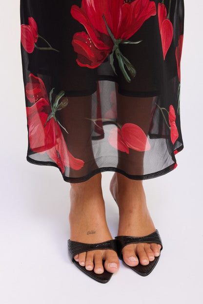 FLORAL PRINTED COWL NECK MAXI DRESS